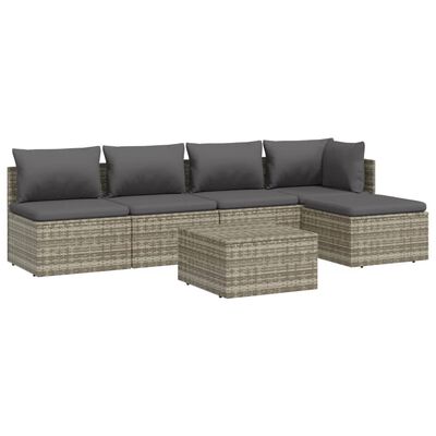 vidaXL 6 Piece Patio Lounge Set with Cushions Gray Poly Rattan