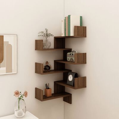 vidaXL Wall Corner Shelves 2 pcs Brown Oak 15.7"x15.7"x19.7" Engineered Wood