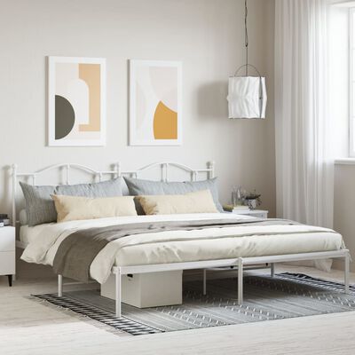 vidaXL Metal Bed Frame without Mattress with Headboard White 76"x79.9"