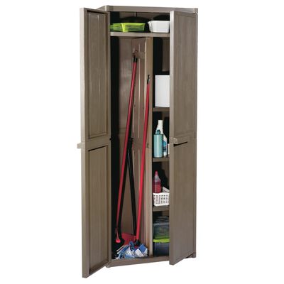 vidaXL Garden Storage Cabinet Brown 25.6"x17.7"x67.7" PP Wood Look