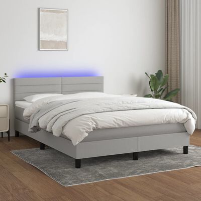 vidaXL Box Spring Bed with Mattress&LED Light Gray Full Fabric