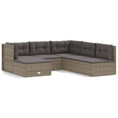 vidaXL 6 Piece Patio Lounge Set with Cushions Gray Poly Rattan