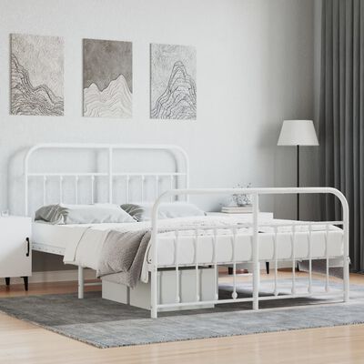 vidaXL Metal Bed Frame without Mattress with Footboard White 59.1"x78.7"