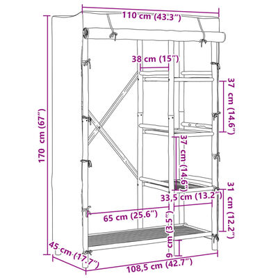 vidaXL Wardrobe 43.3"x17.7"x66.9" Bamboo