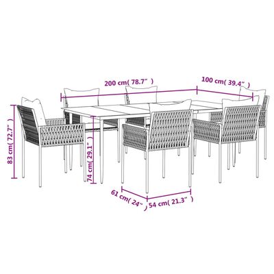 vidaXL 7 Piece Patio Dining Set with Cushions Poly Rattan and Steel