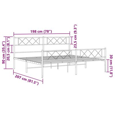 vidaXL Metal Bed Frame without Mattress with Footboard White 76"x79.9"