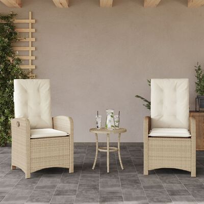 vidaXL Reclining Patio Chairs 2 pcs with Cushions Beige Poly Rattan