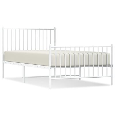 vidaXL Metal Bed Frame without Mattress with Footboard White 39.4"x74.8"