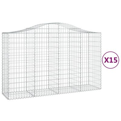 vidaXL Arched Gabion Baskets 15 pcs 78.7"x19.7"x47.2"/55.1" Galvanized Iron