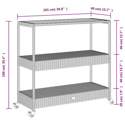 vidaXL Bar Cart 3-Tier Gray Poly Rattan and Solid Wood Acacia