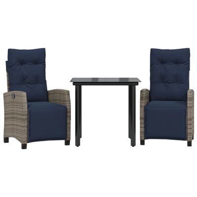 vidaXL 3 Piece Patio Dining Set with Cushions Gray Poly Rattan