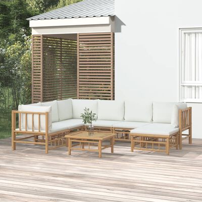 vidaXL 8 Piece Patio Lounge Set with Cream White Cushions Bamboo