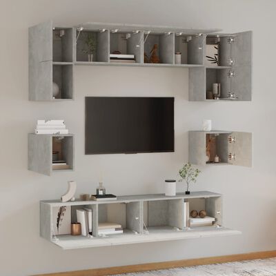 vidaXL 8 Piece TV Stand Set Concrete Gray Engineered Wood