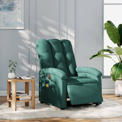 vidaXL Electric Massage Recliner Chair Dark Green Fabric