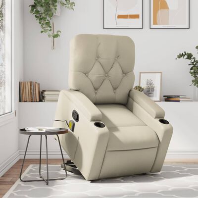 vidaXL Stand up Massage Recliner Chair Cream Faux Leather