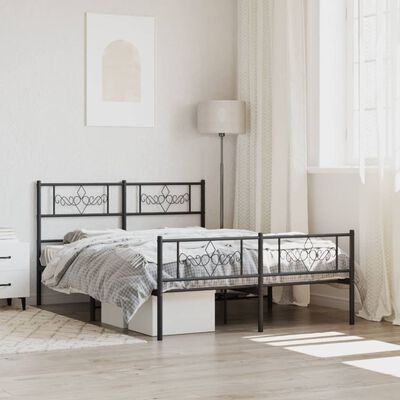 vidaXL Metal Bed Frame without Mattress with Footboard Black 59.1"x78.7"