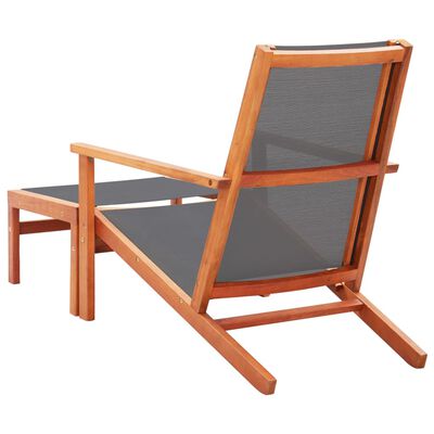 vidaXL Patio Chair with Footrest Gray Solid Wood Eucalyptus and Textilene