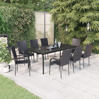 vidaXL 9 Piece Patio Dining Set Black