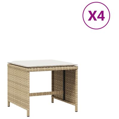 vidaXL Patio Stools with Cushions 4 pcs Beige 15.7"x15.7"x13.8" Poly Rattan