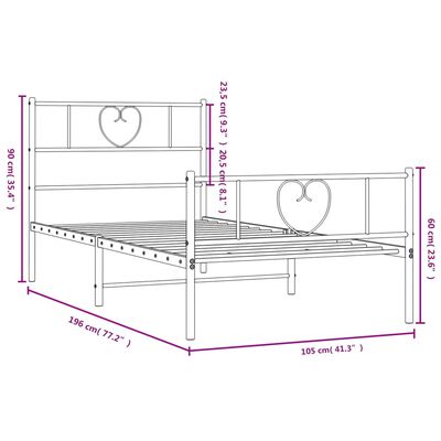 vidaXL Metal Bed Frame without Mattress with Footboard White 39.4"x74.8"