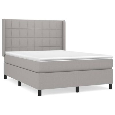 vidaXL Box Spring Bed with Mattress Light Gray Full Fabric