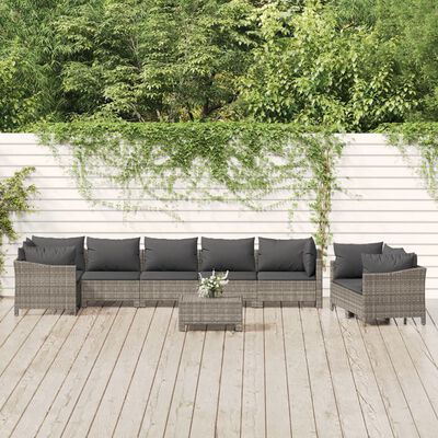 vidaXL 9 Piece Patio Lounge Set with Cushions Gray Poly Rattan