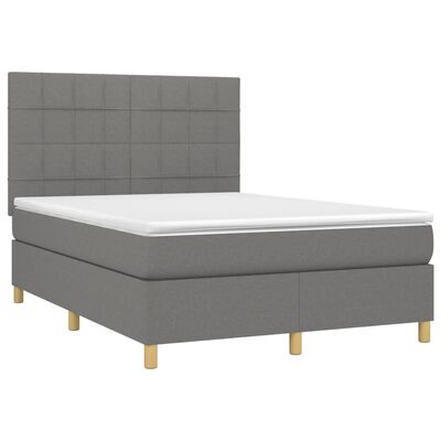 vidaXL Box Spring Bed with Mattress&LED Dark Gray Full Fabric