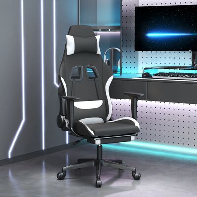 vidaXL Gaming Chair with Footrest Black and White Fabric