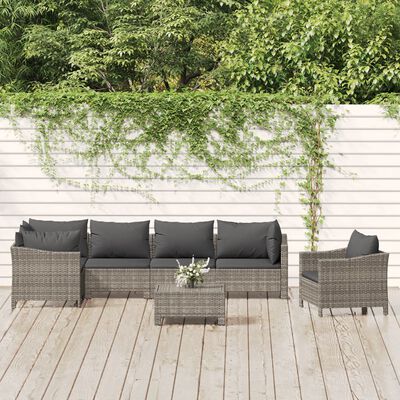 vidaXL 7 Piece Patio Lounge Set with Cushions Gray Poly Rattan