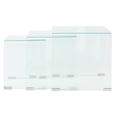 vidaXL Three Piece Nesting Table Set Tempered Glass Clear