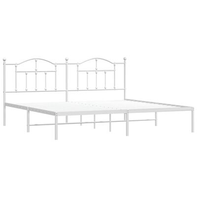 vidaXL Metal Bed Frame without Mattress with Headboard White 76"x79.9"