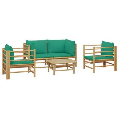 vidaXL 5 Piece Patio Lounge Set with Green Cushions Bamboo