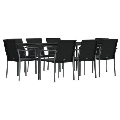 vidaXL 9 Piece Patio Dining Set with Cushions Poly Rattan and Steel