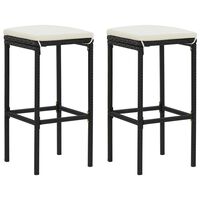 vidaXL Bar Stools with Cushions 2 pcs Black Poly Rattan