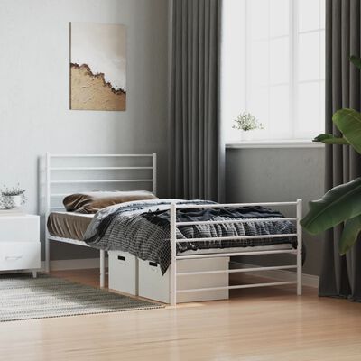 vidaXL Metal Bed Frame without Mattress with Footboard White 39.4"x78.7"