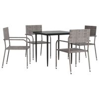 vidaXL 5 Piece Patio Dining Set Gray and Black Poly Rattan and Steel