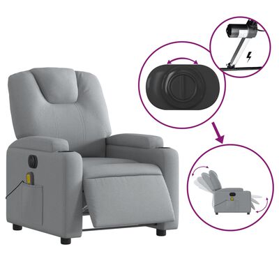 vidaXL Electric Massage Recliner Chair Light Gray Fabric