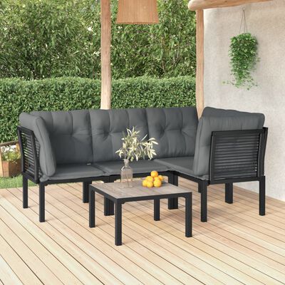 vidaXL 5 Piece Patio Lounge Set Black and Gray Poly Rattan