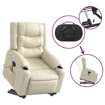 vidaXL Electric Stand up Massage Recliner Chair Cream Faux Leather