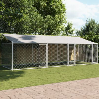 vidaXL Dog Cage with Roof and Doors Gray 19.7'x6.6'x6.6' Galvanized Steel