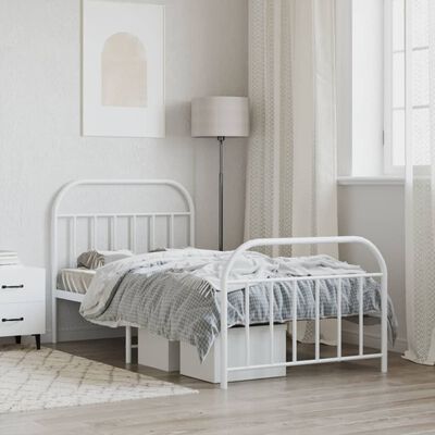 vidaXL Metal Bed Frame without Mattress with Footboard White 39.4"x78.7"