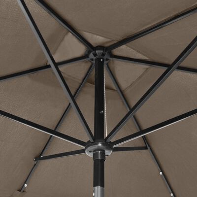 vidaXL Garden Parasol with LEDs and Steel Pole Taupe 6.6'x9.8'