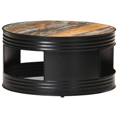 vidaXL Coffee Table Black 26.8"x26.8"x14.2" Solid Reclaimed Wood