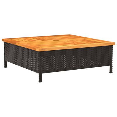 vidaXL Patio Table Black 27.6"x27.6"x9.8" Rattan and Acacia Wood