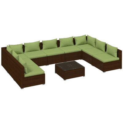 vidaXL 10 Piece Patio Lounge Set with Cushions Poly Rattan Brown