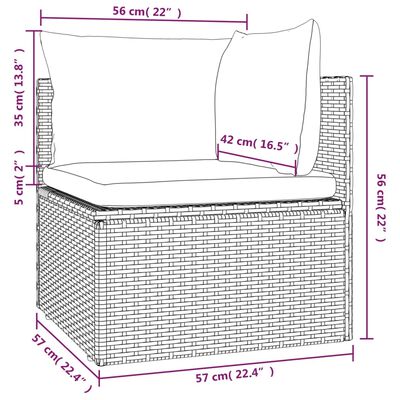 vidaXL Patio Corner Sofa with Cushion Gray 22.4"x22.4"x22" Poly Rattan