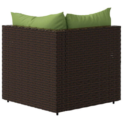 vidaXL Patio Corner Sofa with Cushions Brown Poly Rattan