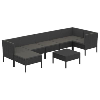 vidaXL 8 Piece Patio Lounge Set with Cushions Poly Rattan Black