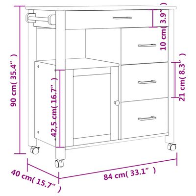 vidaXL Kitchen Trolley MONZA 33.1"x15.7"x35.4" Solid Wood Pine