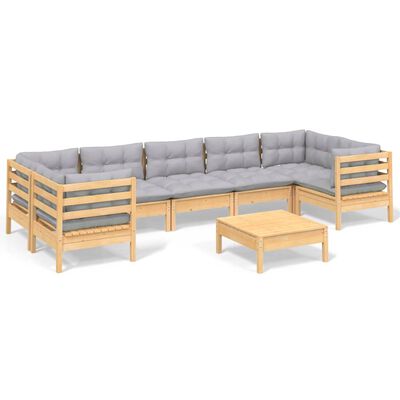 vidaXL 8 Piece Patio Lounge Set with Gray Cushions Pinewood